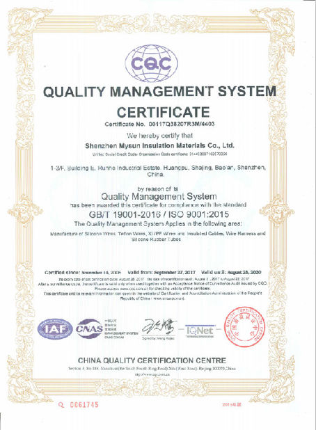 Çin Shenzhen Mysun Insulation Materials Co., Ltd. Sertifikalar
