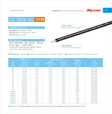 UL758 Standard Silicone Wire with 200°C Temperature Resistance and Tinned Copper Conductor for Home Appliances