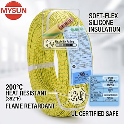 Süper esnek silikon yalıtımlı kablo 600V 200C Yumuşak yüksek sıcaklığa dirençli UL3135